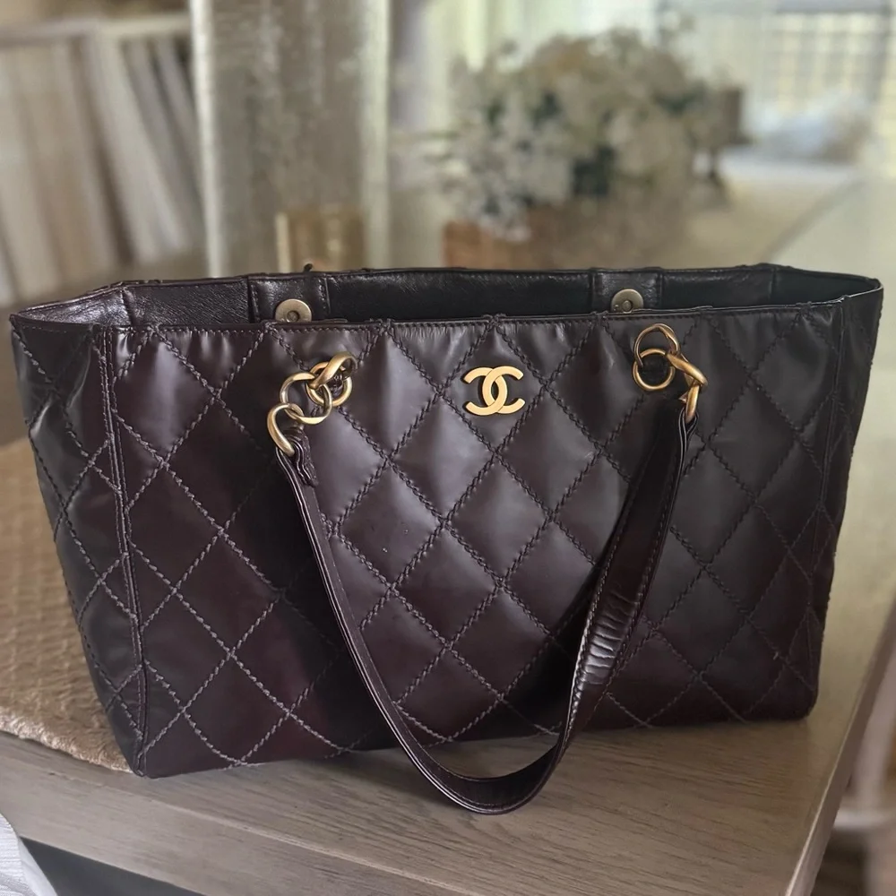 CHANEL Brown Wild Stitch Quilted Leather Tote Bag (Vintage)